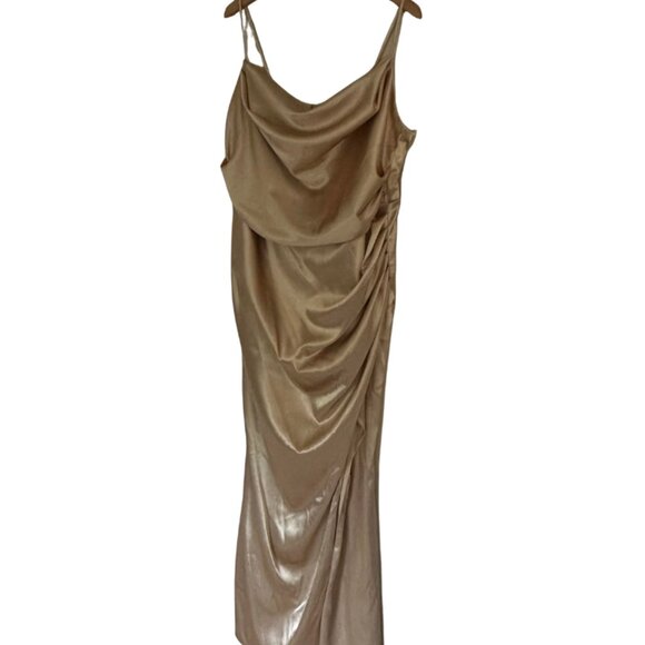 Birdy Grey Lydia Maxi Dress Shiny Gold Cowl Neck Mermaid Skirt Gown - NWT - 2X - Picture 3 of 9
